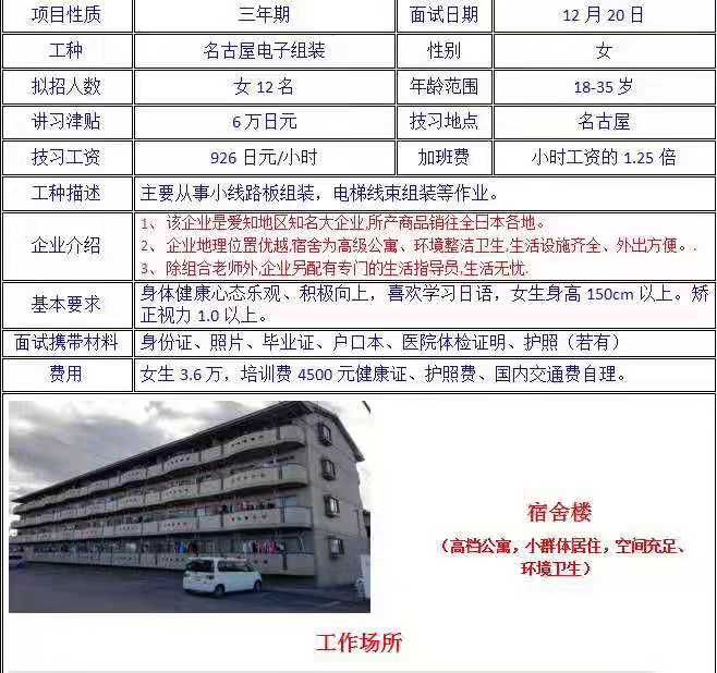 赴日本电子女工简章