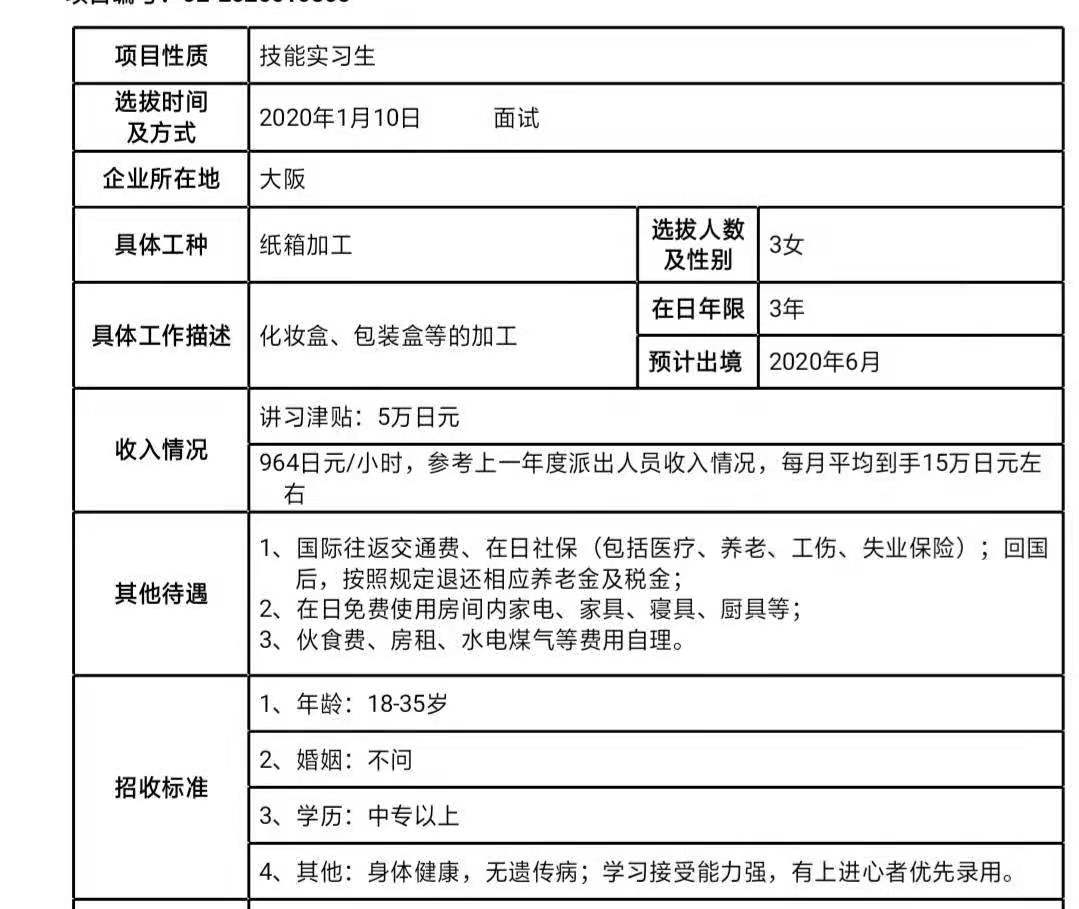 日本三年期女工电子、质检、加工类订单