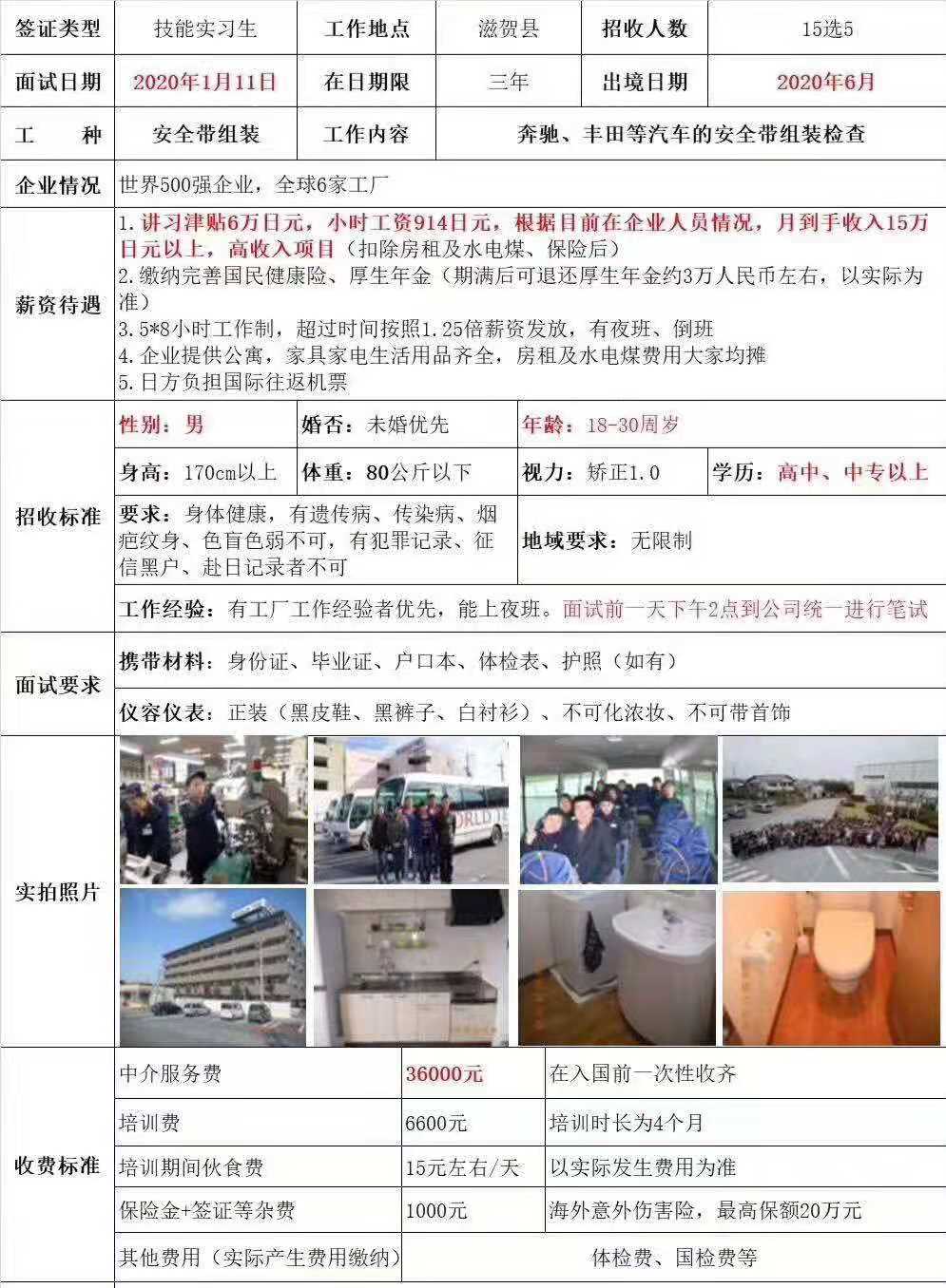 日本三年期男工无技术订单汇总