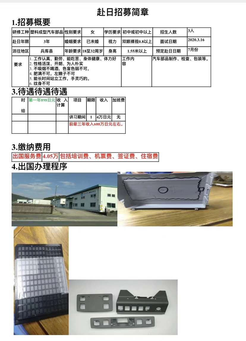 日本三年期女工部分优质订单